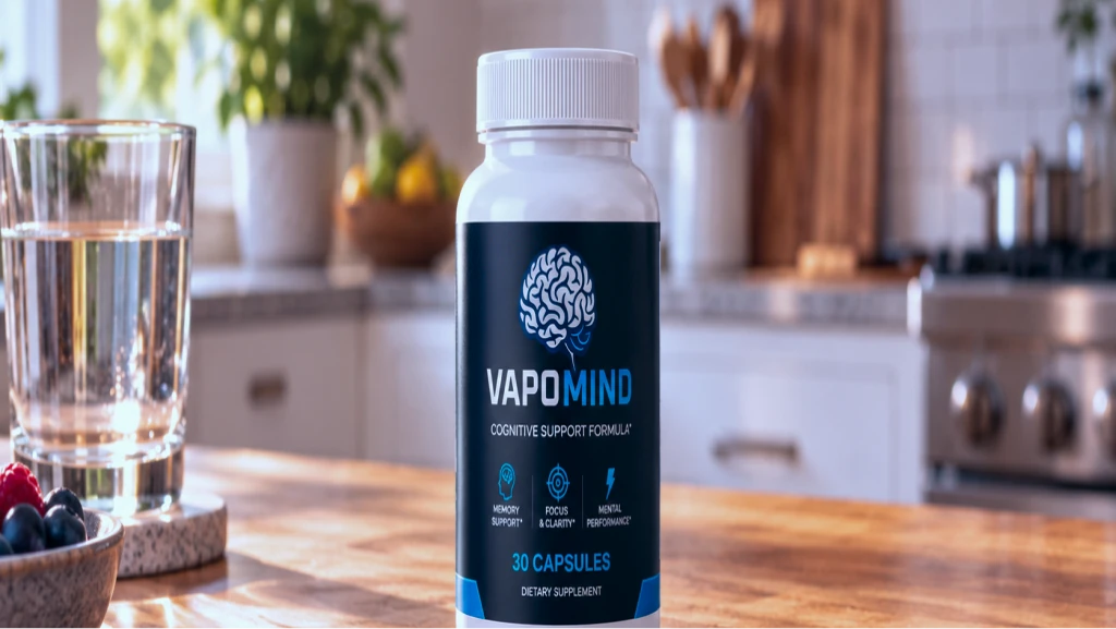 VapoMind bottle on a kitchen counter