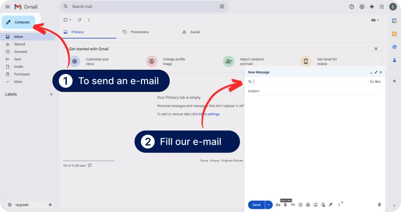 Email interface showing where to compose