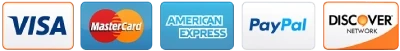 Visa, Mastercard, American Express, PayPal and Discover