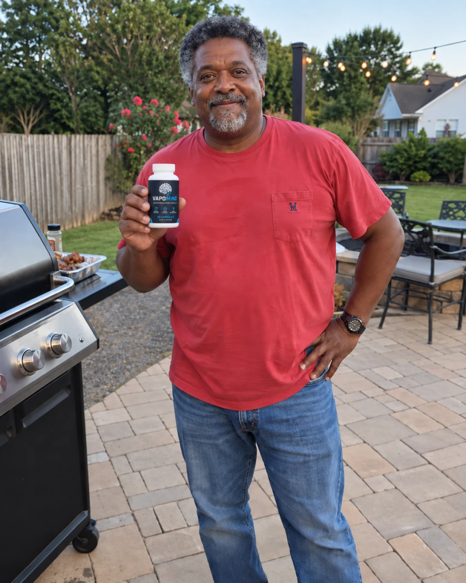 Robert holding a VapoMind bottle